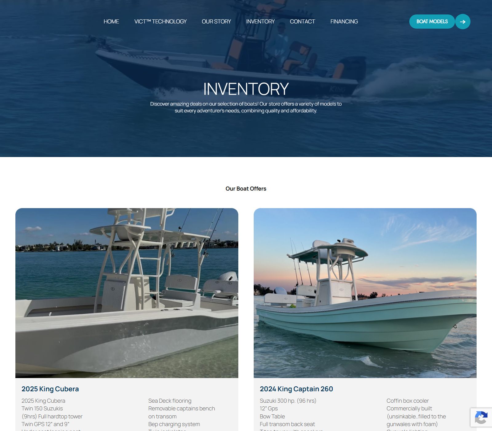 King Boatworks live inventory listings with specs and pricing